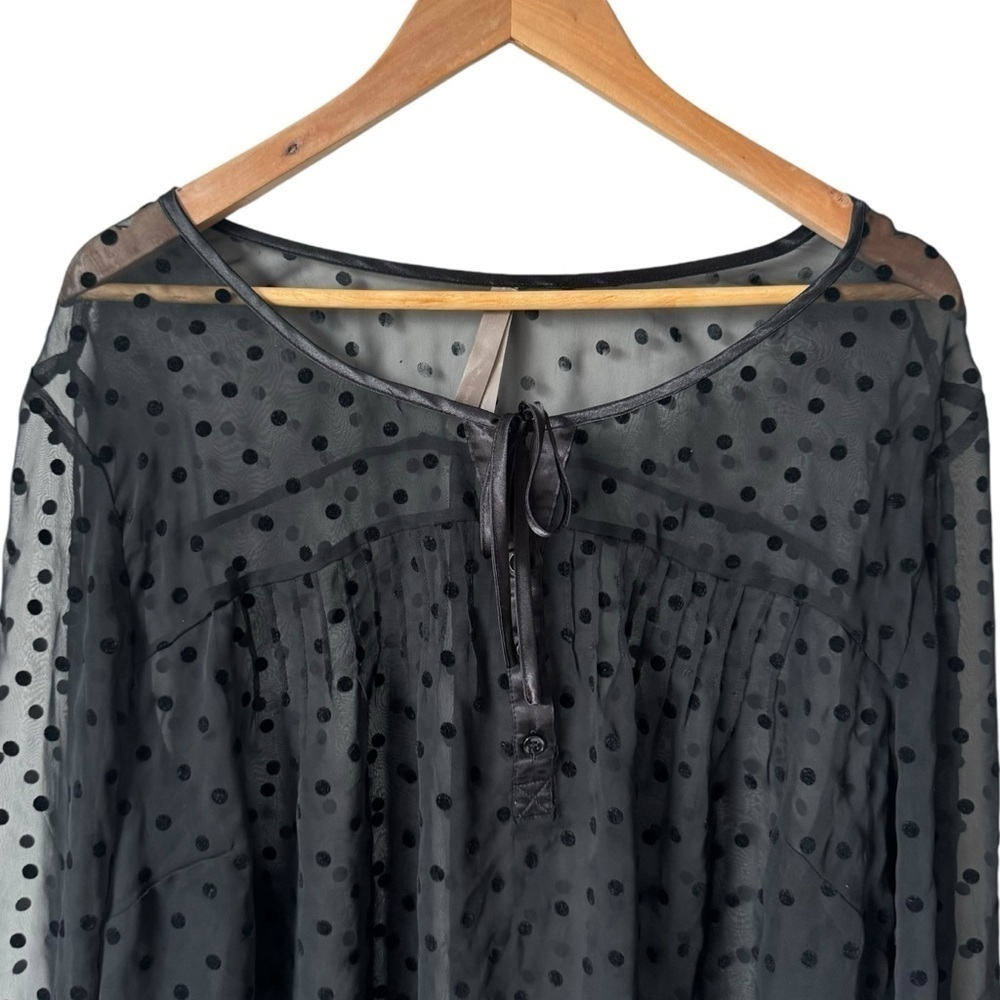 Penningtons Polka Dot Sheer Long Sleeve Black Blouse Women's Size 3X - Picture 2 of 8